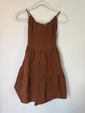 IYF Brown Sleeveless 100% Cotton Mini Dress Lined Festival Concert S NWT